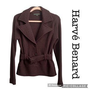 Harvé Benard Wool Belted Brown Cardigan Size S